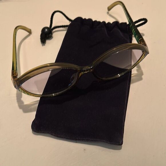 Christian Dior Round Frame Light Tint Sunglasses Olive Green Blue Stripe Bold - Picture 12 of 15